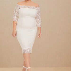 Torrid Special Occasion Ivory Lace Bodycon Off Shoulder Dress